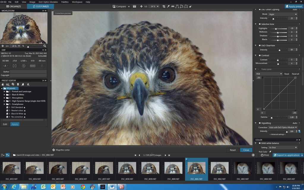 Screen shot showing OpticsPro 10 Clearview adjustment