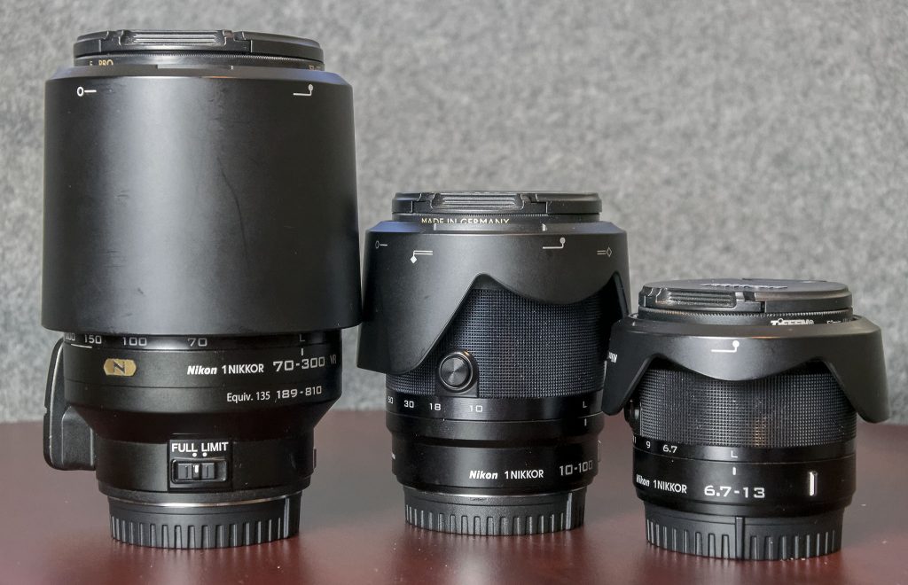 1 Nikon 'Holy Trinity': 70-300mm f/4.5-5.6, 10-100mm f/4-5.6, 6,7-13mm f/3.5-5.6